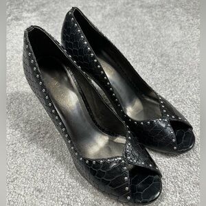 Talbots Black Croc Peep-Toe Studded Heels